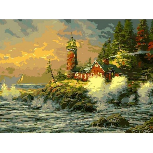 Seaside Tree And Lighthouse Diamond Painting