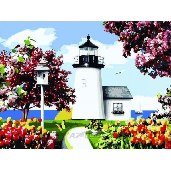 Flower Tree Lighthouse Diamond Painting