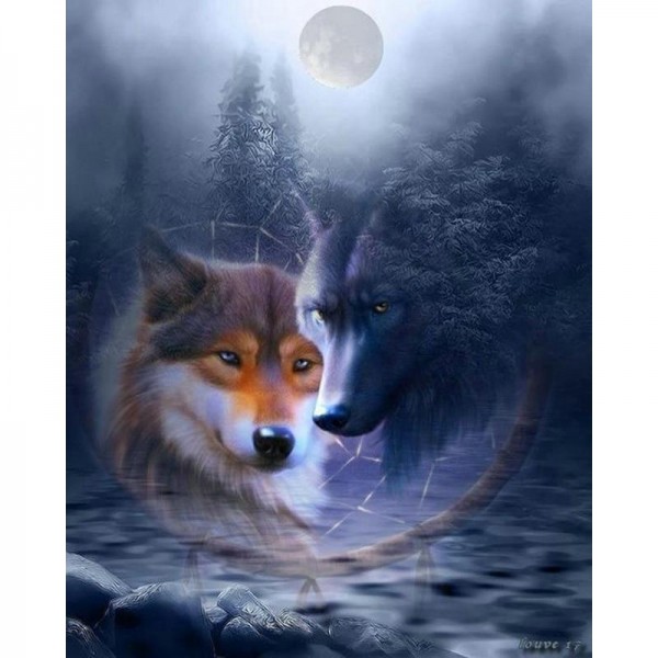 Wolves And Moon Diamond Painting