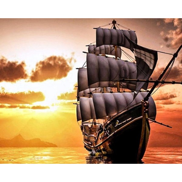 Sunset Sail Boat Diamond Painting round