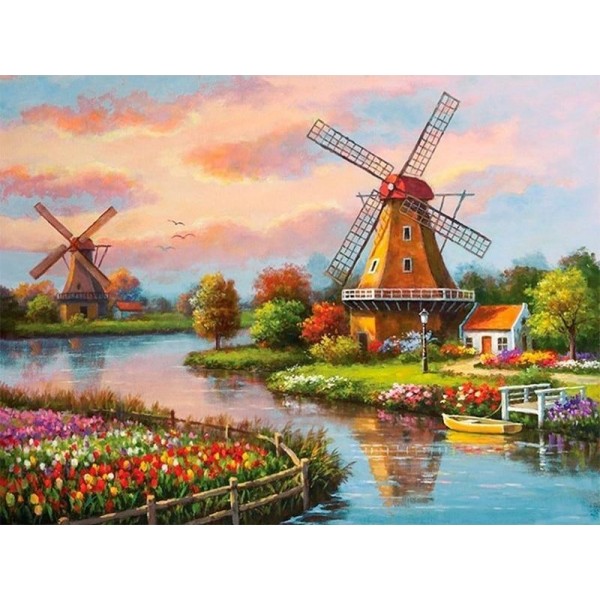 Windmill Landscape Diamond Painting