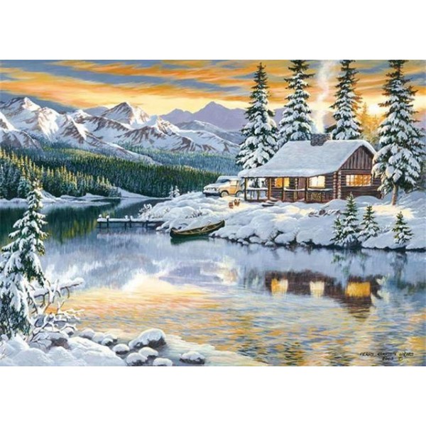 Lakehouse Winter Scene Diamond Painting square