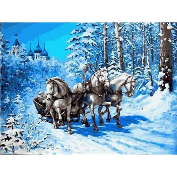 Horse Carraige Winter Scene Diamond Painting